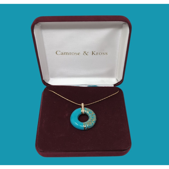 Camrose & Kross JBK Jacqueline Kennedy Necklace Turquoise Enamel Gold Tone COA - Picture 1 of 15